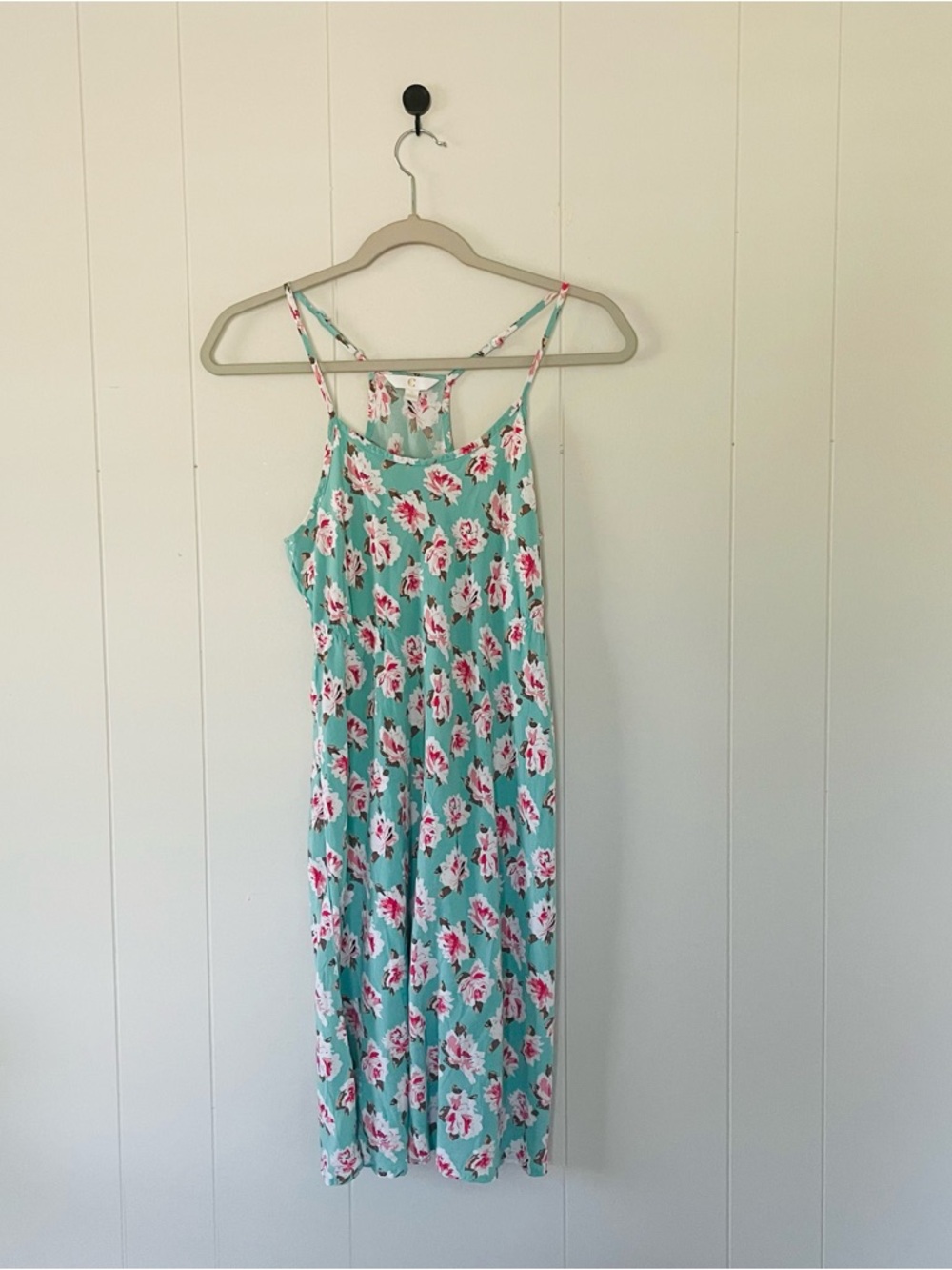 Charming Charlie Mint Floral Midi Slip Dress with Pink Flowers